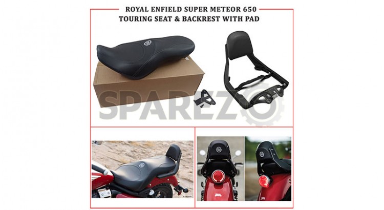 For Royal Enfield Super Meteor 650 Deluxe Touring Dual Seat Black and Backrest With Pad - SPAREZO